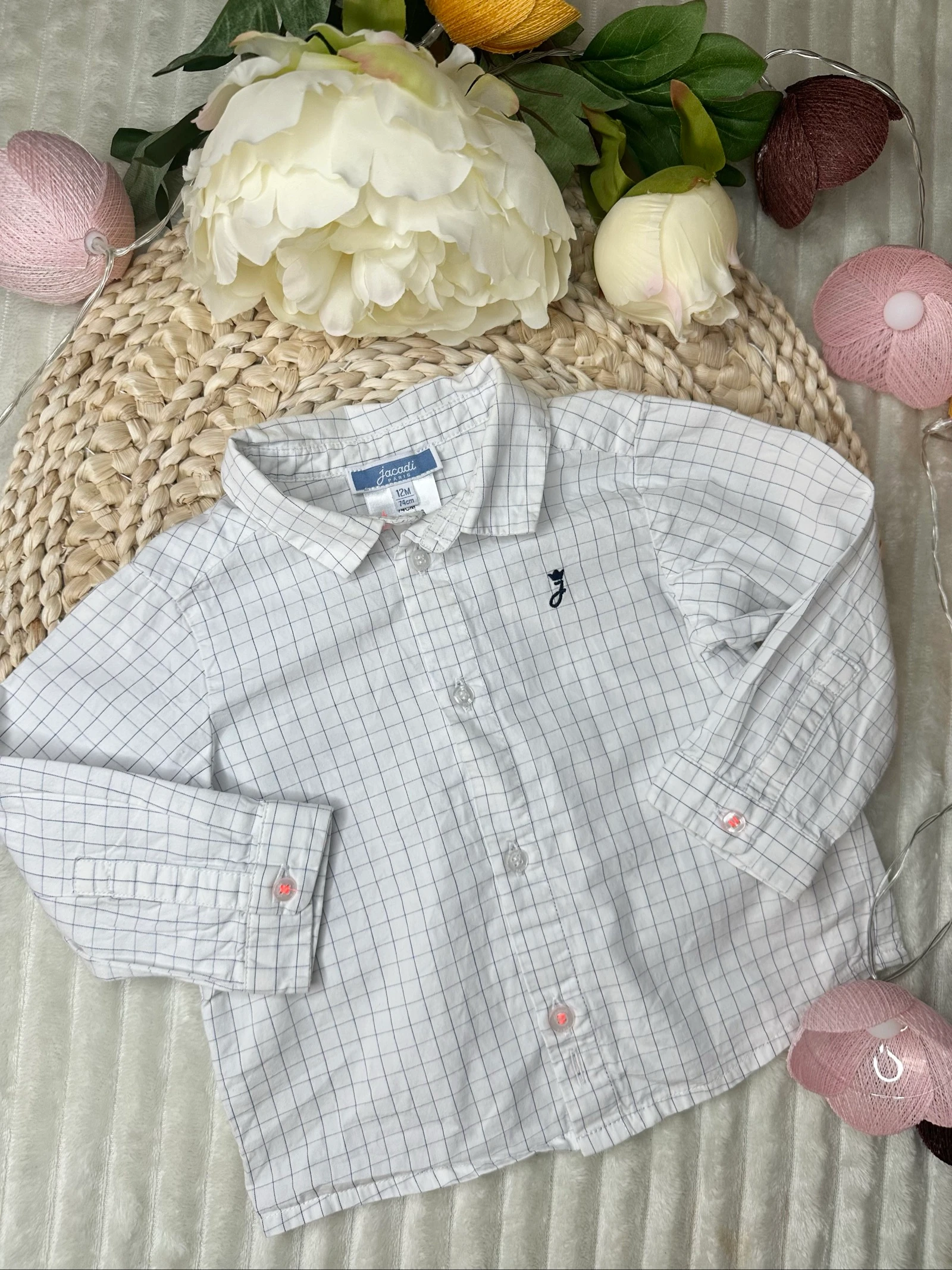 Chemise manches longues à carreaux blanche Jacadi 12 mois 